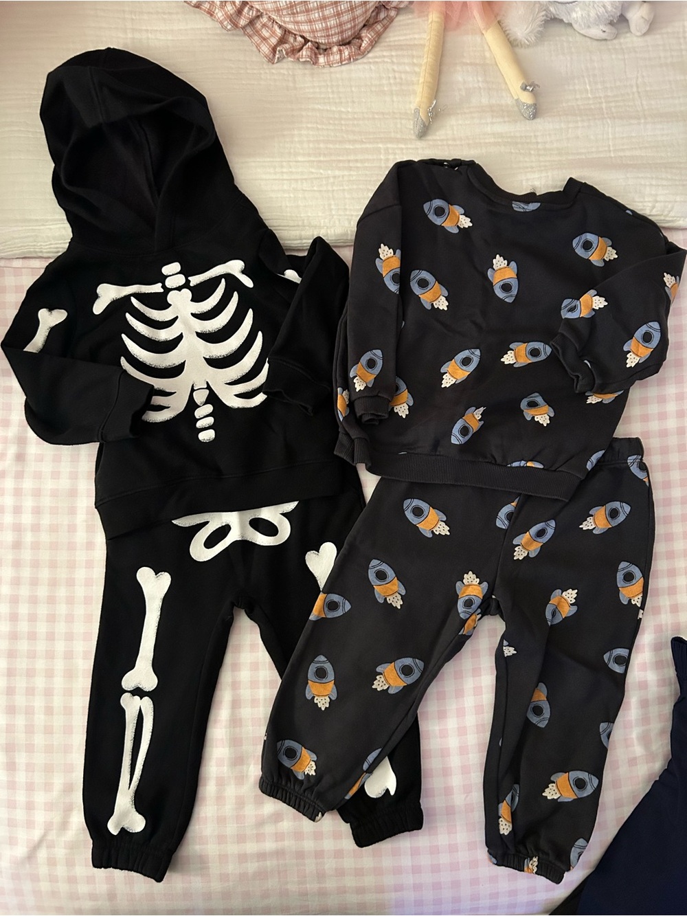 H&M Black Kids Matching Skeleton Hoodie & Rocket Sweat Set